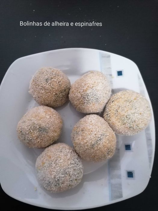 Croquetes carne e frango,bolinhas de queijo/bacon ,alheira/espinafres
