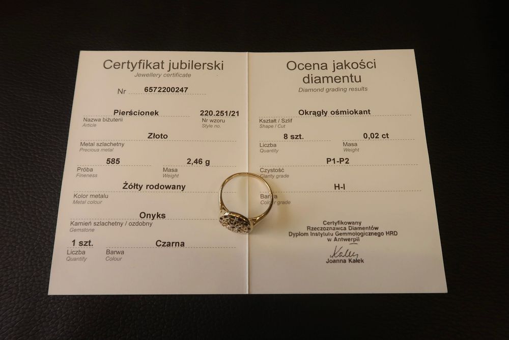 Złoty komplet Apart Onyx + Diamenty 585