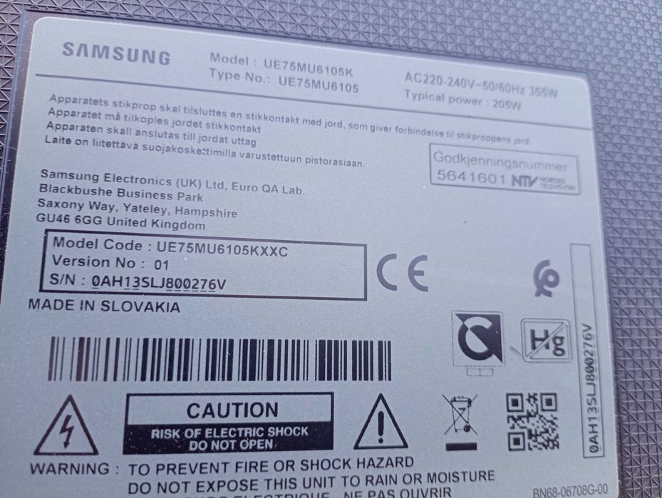 TV Samsnung UE75MU6105K 75" ( peças )