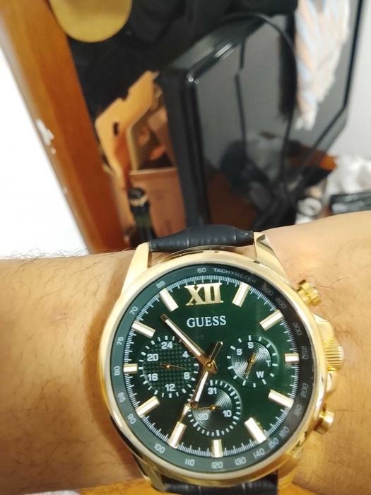 Relógio Guess Walker mostrador verde Bracelete de couro ( GW0901G5 ) novo