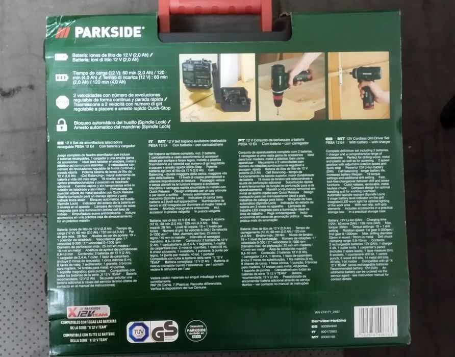 Aparafusadora Parkside 12v caixa ferramentas e baterias