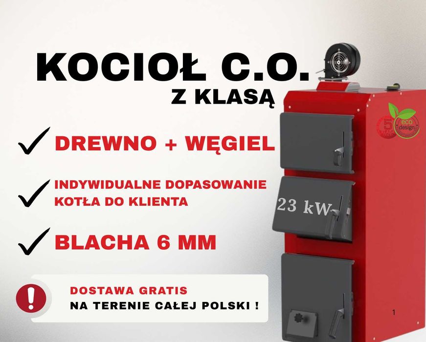 KOCIOŁ PIEC 23 kW drewno + węgiel, 4 kanały, DUŻY ZASYP, DOSTAWA 48H