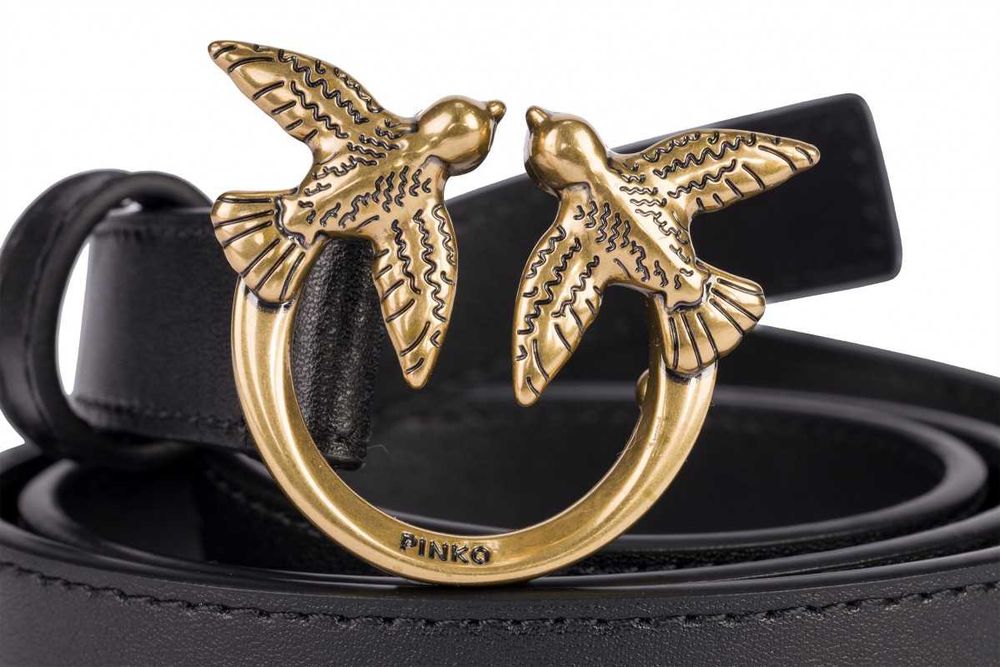 PINKO luksusowy damski pasek skórzany LOVE BERRY SMALL GOLD