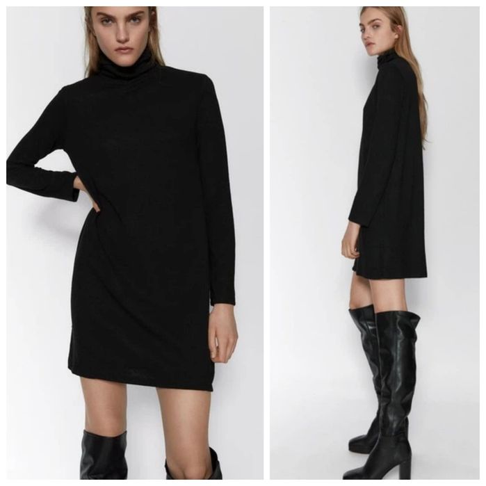 ZARA M ciepła miękka i bardzo wygodna prosta czarna sukienka z golfem