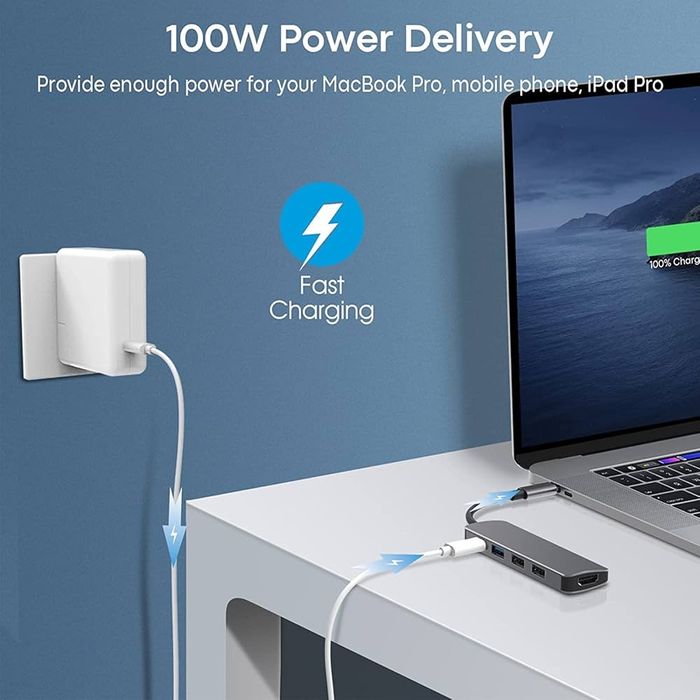 Adapter USB C 5 w 1, z wyjściem HDMI 4K