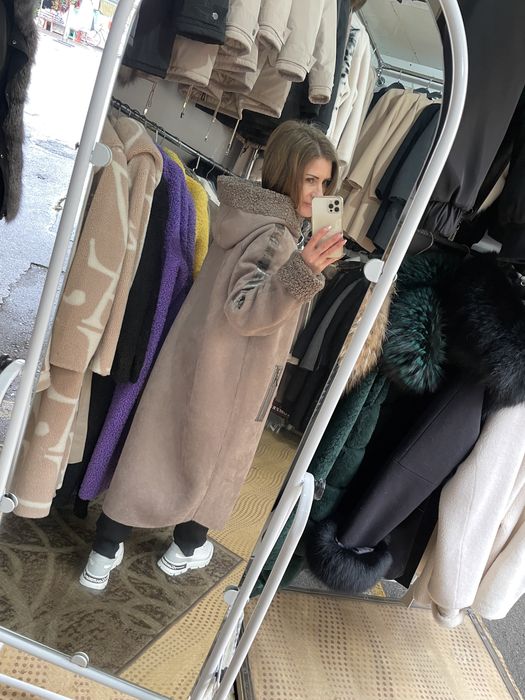 Двухсторонняя дубленка  длинная шуба большие раз