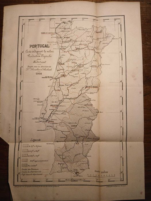 Mapa Portugal - Carte Indiquant la valeur de la Production Agricole