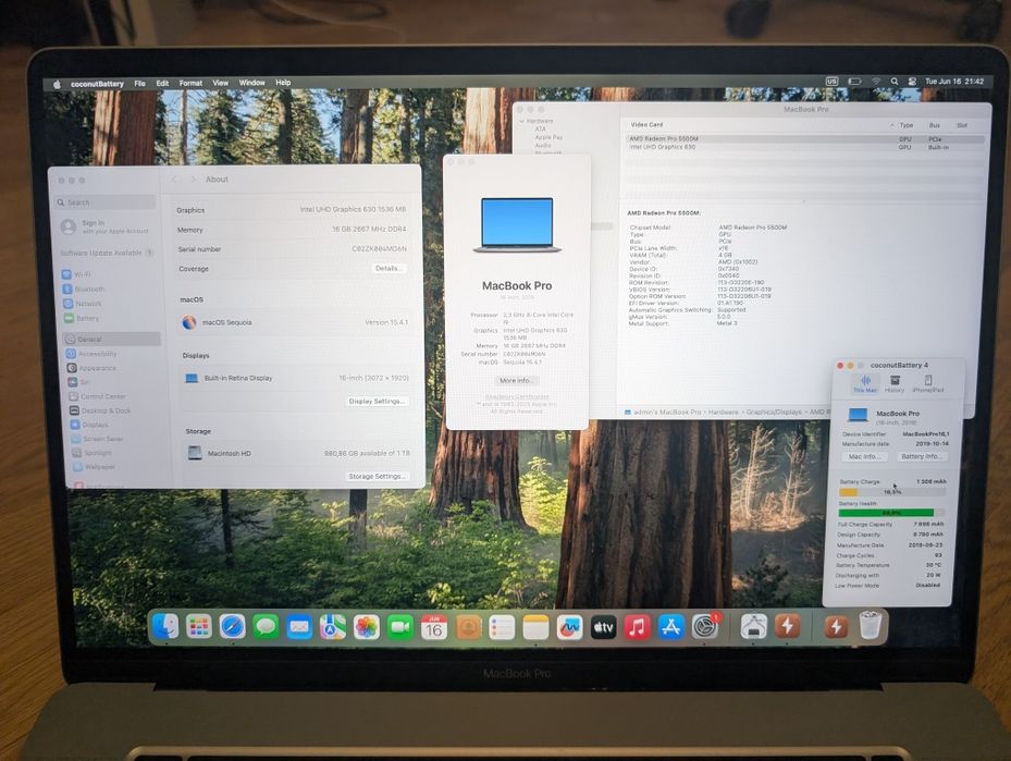 MacBook Pro  2019 (а2141), 16" і9, 16/1  ТБ, 5500м, 93 цикли.