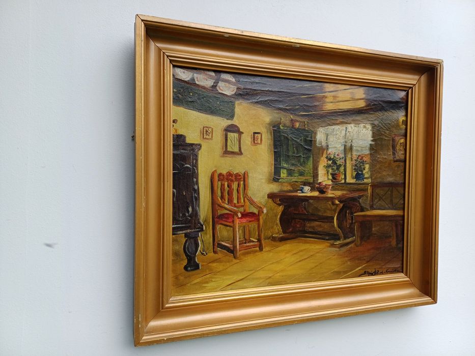 Stary obraz na płótnie sygnowany  .