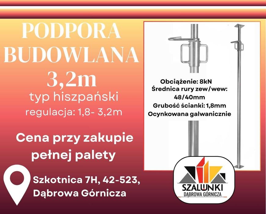 Stemple Podpory podpora dzwigary szalunki stropowe typ hiszpański 3,2m