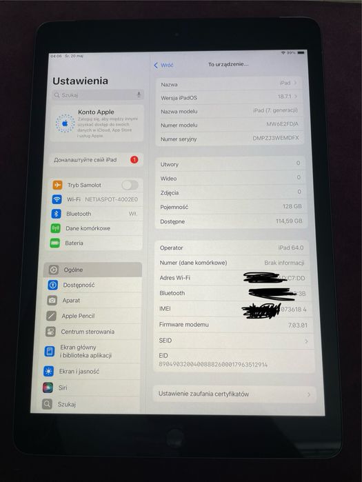 iPad 7  A2198 128 gb WiFi + SIM/ESIM 10.2 cali