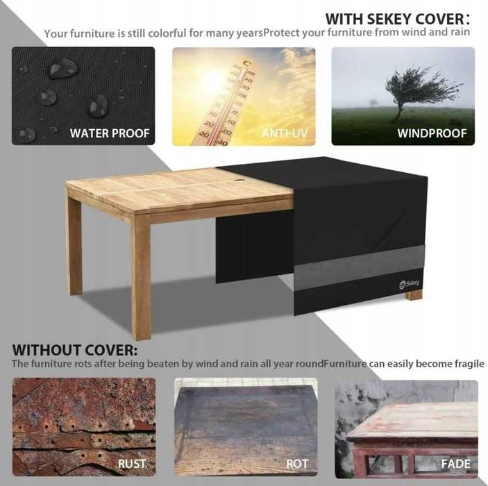 Pokrowiec na meble ogrodowe stół czarny 125 x 63 x 74 cm Sekey