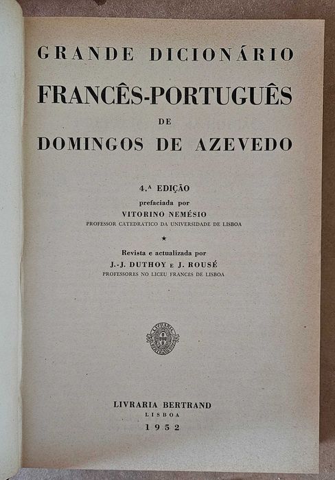 Grande Dicionário Francês-Português Domingos de Azevedo (antigo)