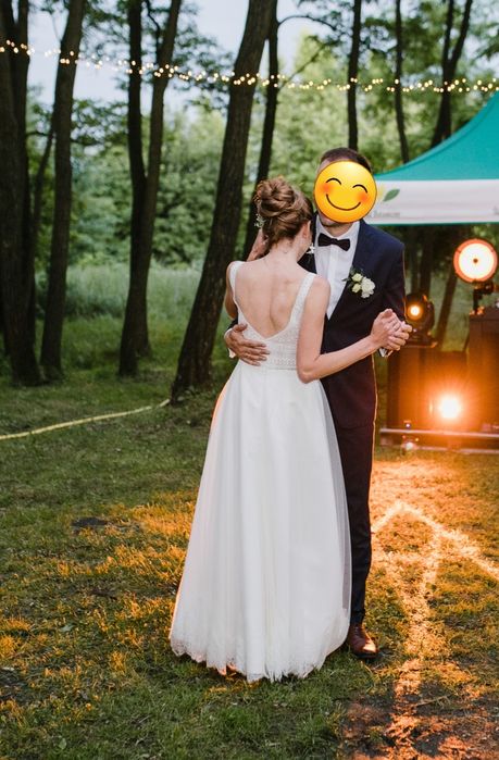 Suknia ślubna boho koronką haft 36/38
