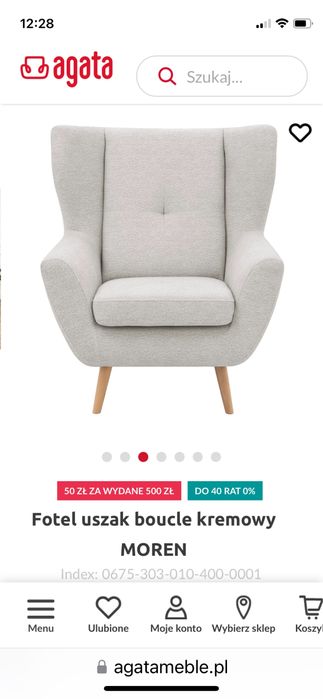 Fotel uszak Agata Meble Moren kremowy boucle
