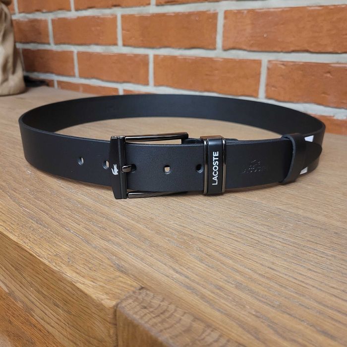 Czarny męski skórzany pasek Lacoste 120 cm