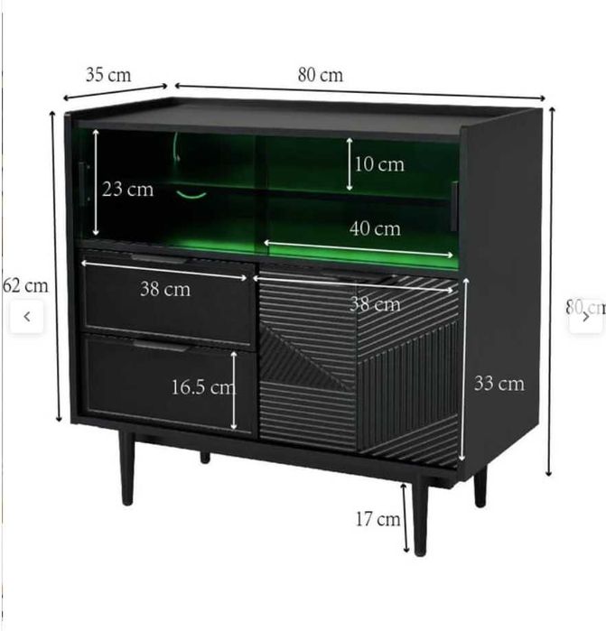 Aparador, vitrine com 2 gavetas, 1 porta de madeira
