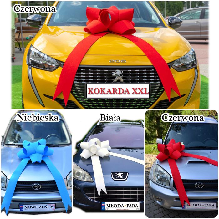 DUŻA Nowa Elegancka czerwona kokarda na auto samochód-PREZENT