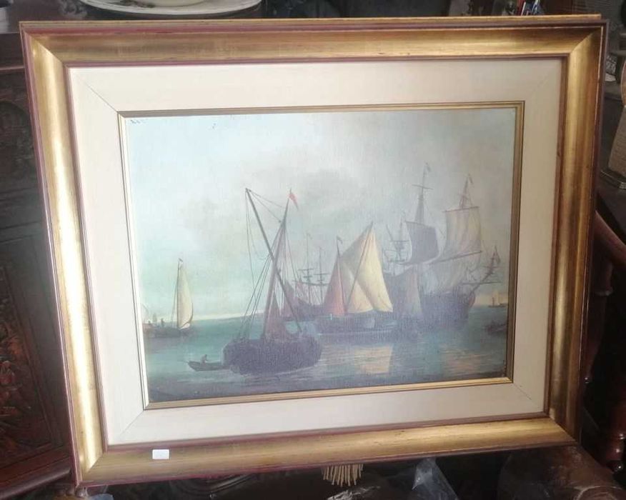 Quadro pintado a óleo em tela " Barcos"