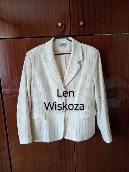 Lniana kremowa marynarka w paski vintage