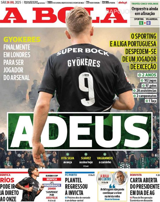 jornal a bola - notícias sporting Viktor Gyökeres 26 de julho