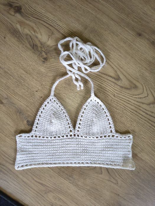 Dziergany top handmade rozmiar S wiązany z tyłu