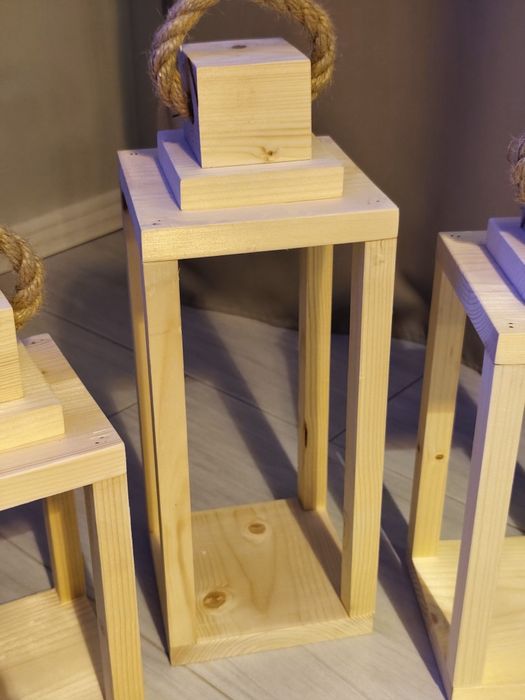 Lampiony drewniane naturalne 3szt. niemalowane