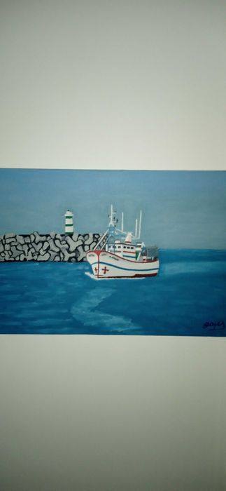 Quadro a óleo porto de abrigo