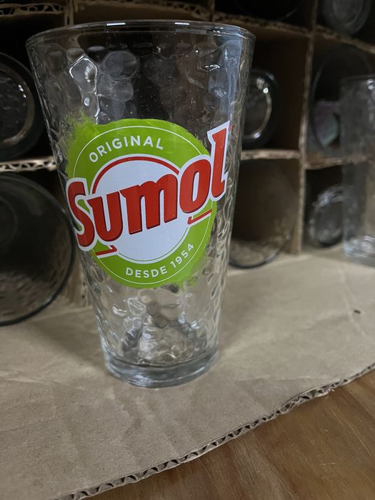 Copos vidro martelado SUMOL conjunto de 12 unidades