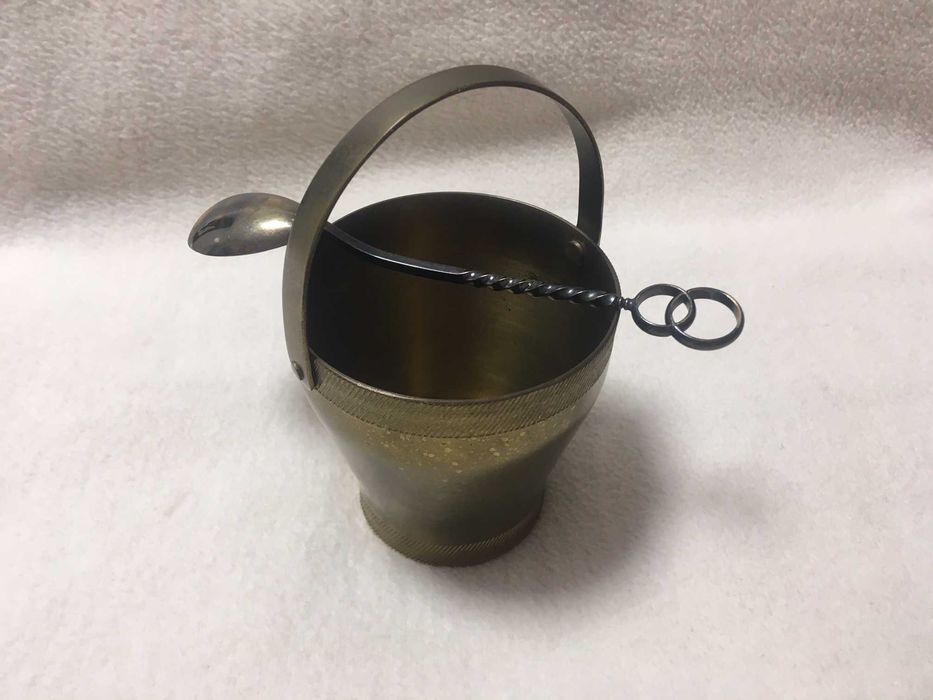 Cukiernica mosiężna mosiądz i łyżeczka