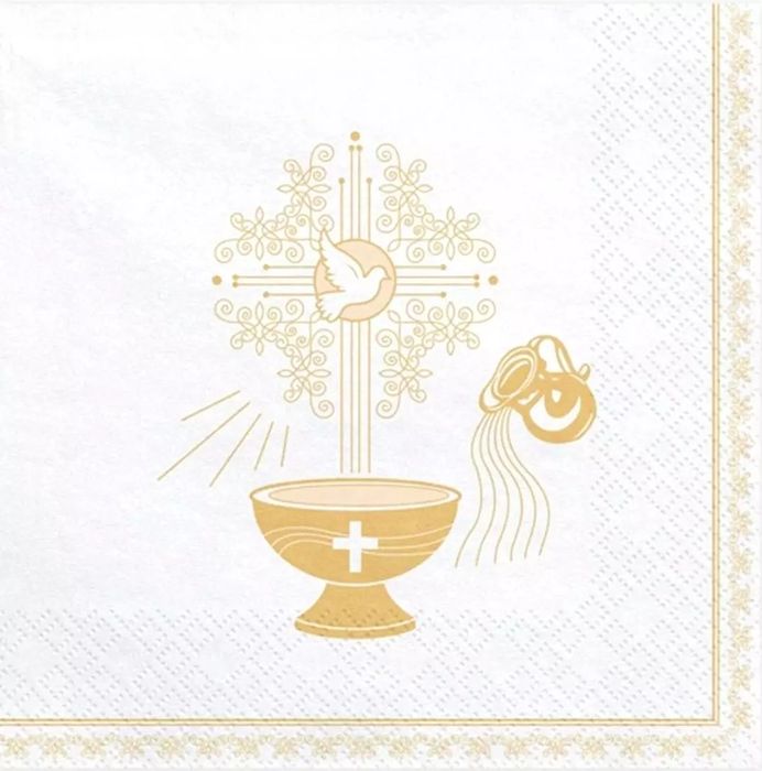 Serwetki na chrzest PartyDeco SP33-65-019 złote 33x33 cm 20 szt.. PartyDeco