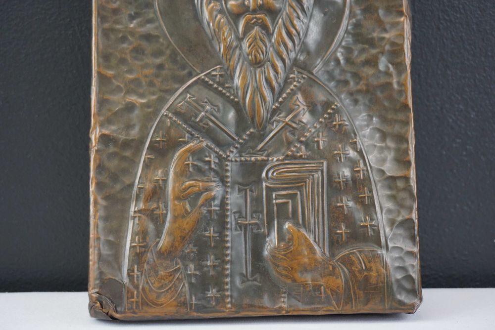 Stara ikona repusowana Jezus Chrystus Pantokrator metaloplastyka