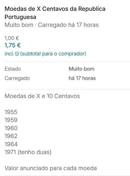 Moedas de X Centavos da Republica Portuguesa