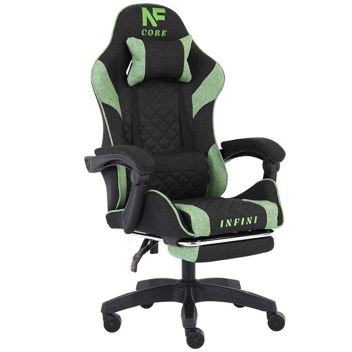 Fotel Gamingowy z podnóżkiem INFINI Core Green z tkaniny