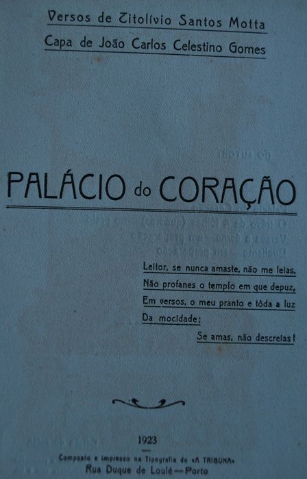 Palácio do Coração de Tito Lívio Santos Motta - 1 Edição Ano de 1923