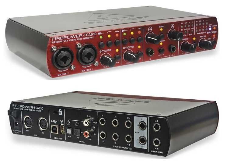 Interfejs audio BEHRINGER FIREPOWER FCA610 audiofilski FireWire/USB/MIDI 6 wejść/10 wyjść, 24-Bit/96 kHz z MIDAS