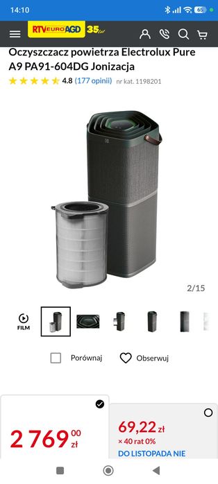 Oczyszczacz powietrza Electrolux Pure A9 jak nowy