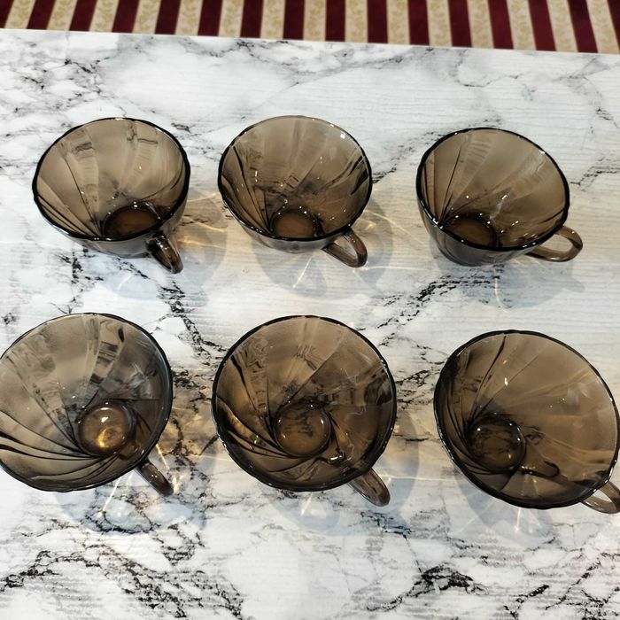 Filiżanki do herbaty kawy vereco france - ciemne szkło ! zostały 2 szt