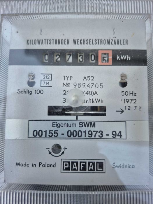 Licznik energii prądu 1-faxowy A-52  10/40A