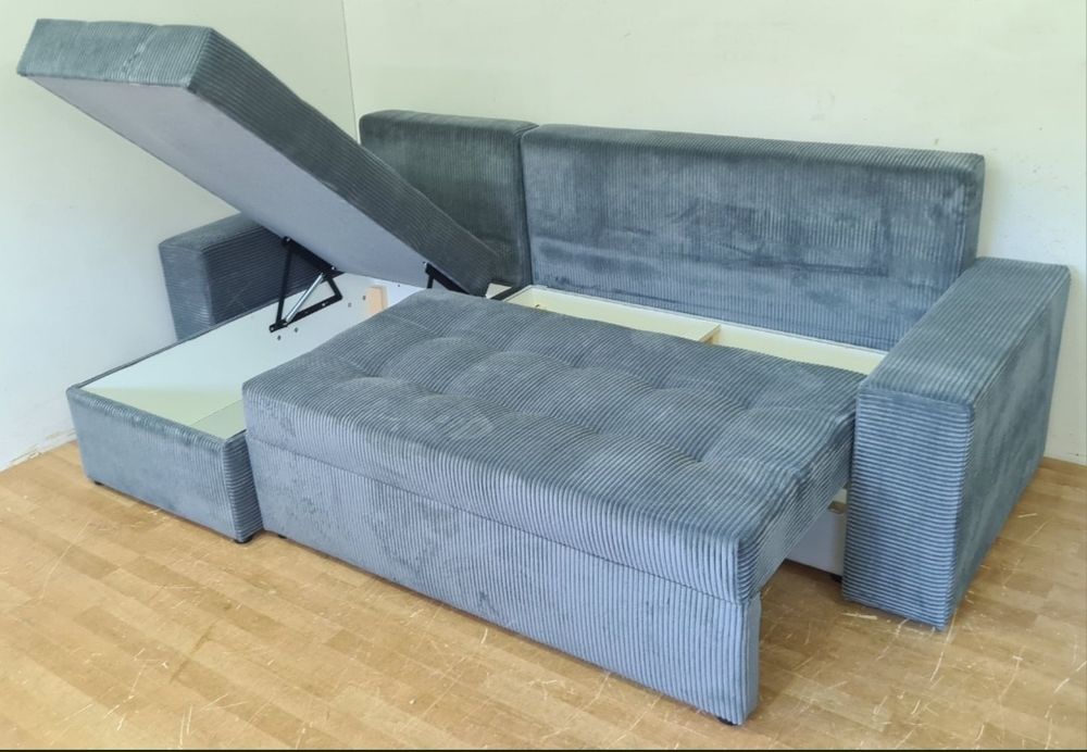 Nowy Narożnik sprężyny automat sztruks welur plusz kanapa sofa
