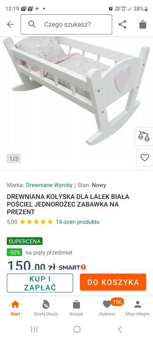 Kolyska dla lalek drewniana