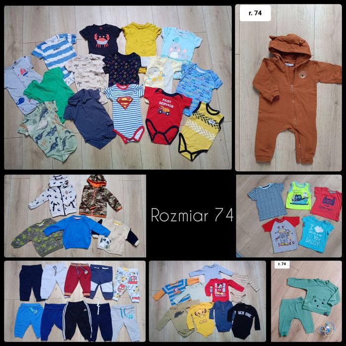 Paka ubrań chłopięcych r. 74, ZESTAW body, spodnie, bluzy.