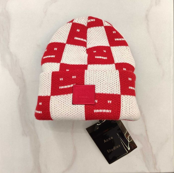 Шапка Acne Studios Rib knit beanie hat Deep red/faded pink