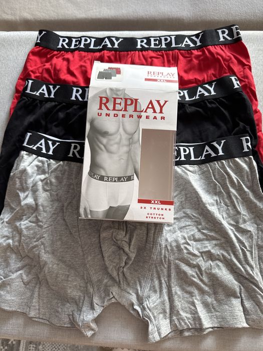 Replay bokserki męskie 3-pack XXL czarne szare czerwone oryginalne pudełko