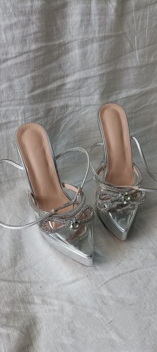 Szpilki sandałki przezroczyste odkryta pięta 40 41 z kryształkami