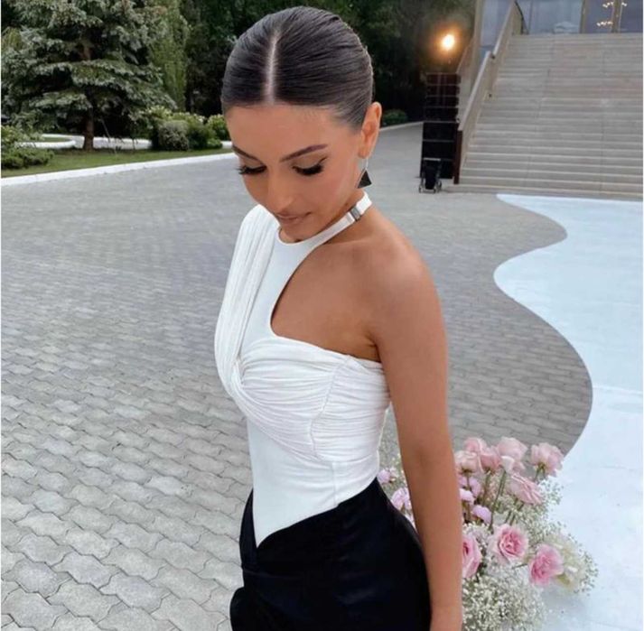 Боди белое с длинным рукавом Zara, боди y2k, боди бюстье узел