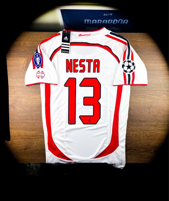 (M) NESTA 13 AC MILAN 2006/2007 Champions League UEFA Jersey Nowa Biała Wyjazdowa Sportowa Koszulka Piłkarska