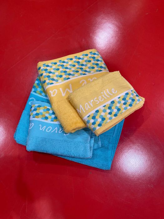 Conjunto de 4 toalhas de banho, amarelas e azuis, 100% algodão