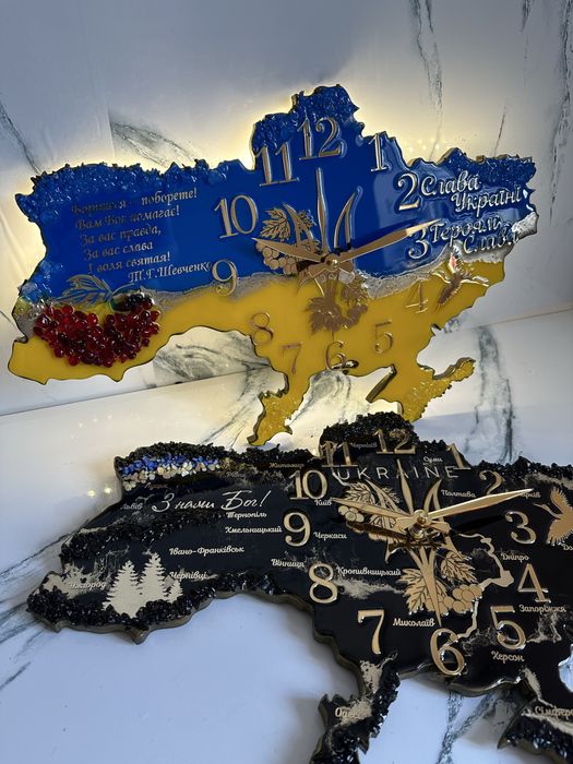 Мапа України, Карта Украины, годинник з смоли