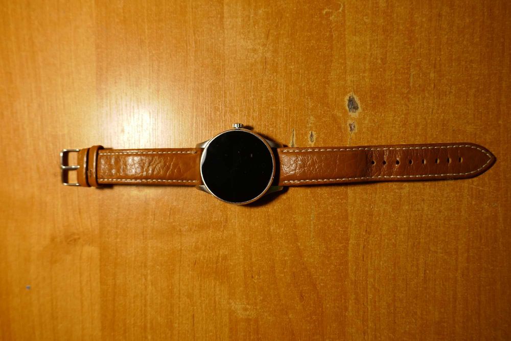 smart watch okrągły, pasek skórzany